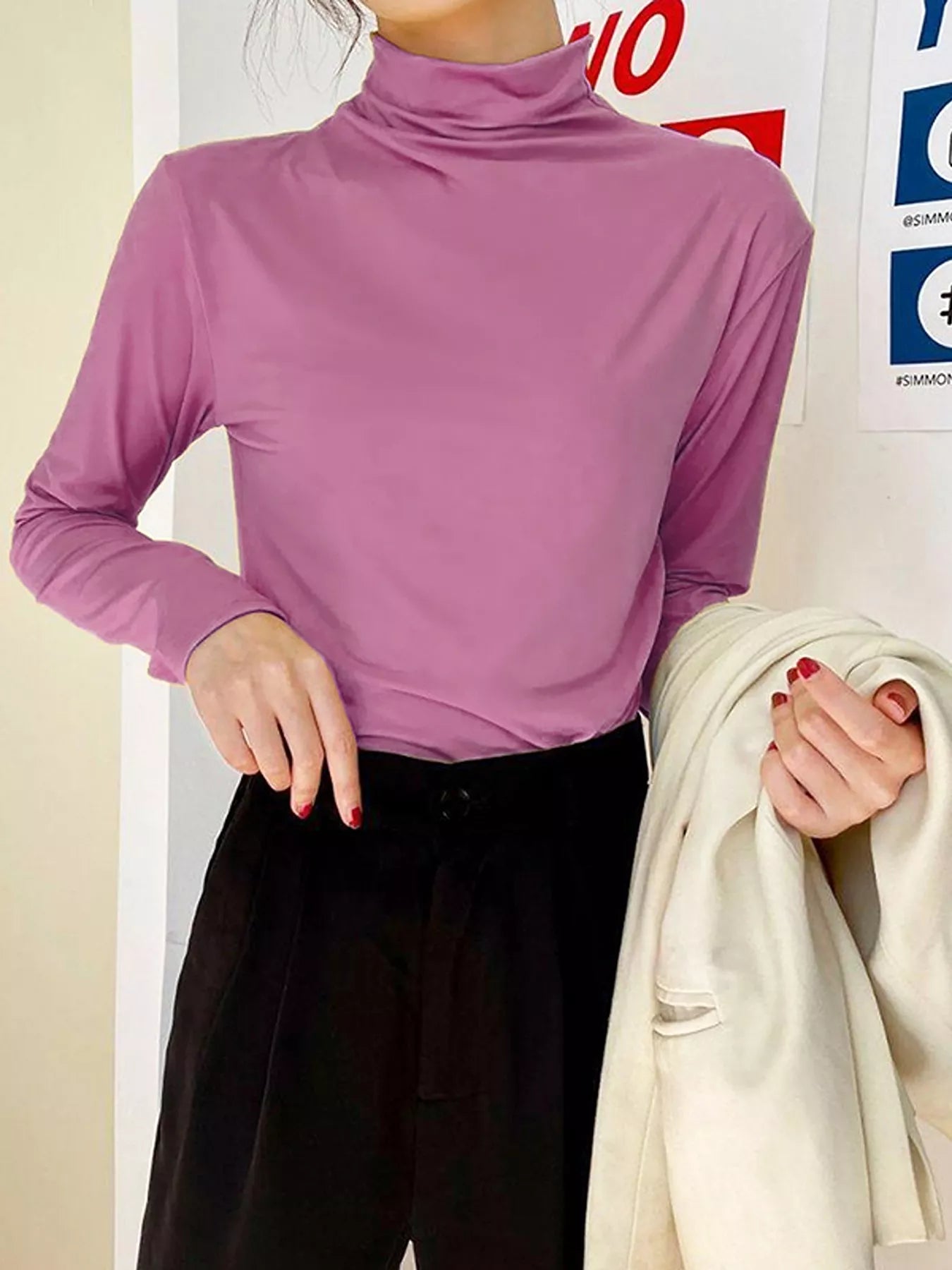 Solid Color Turtleneck Long Sleeve T-Shirt