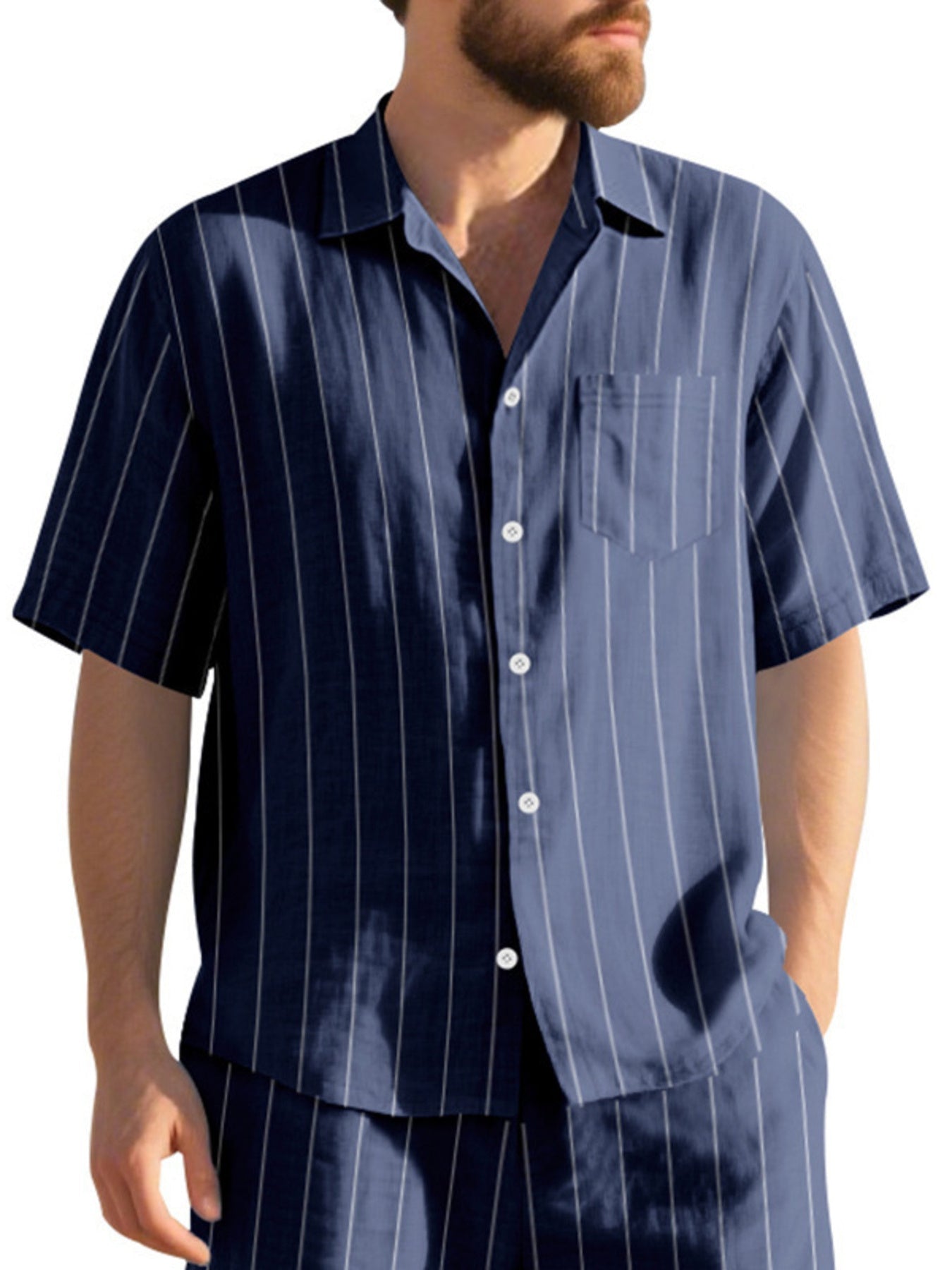 Men's Full Size Casual Striped Short Sleeve Shirt Plus Size