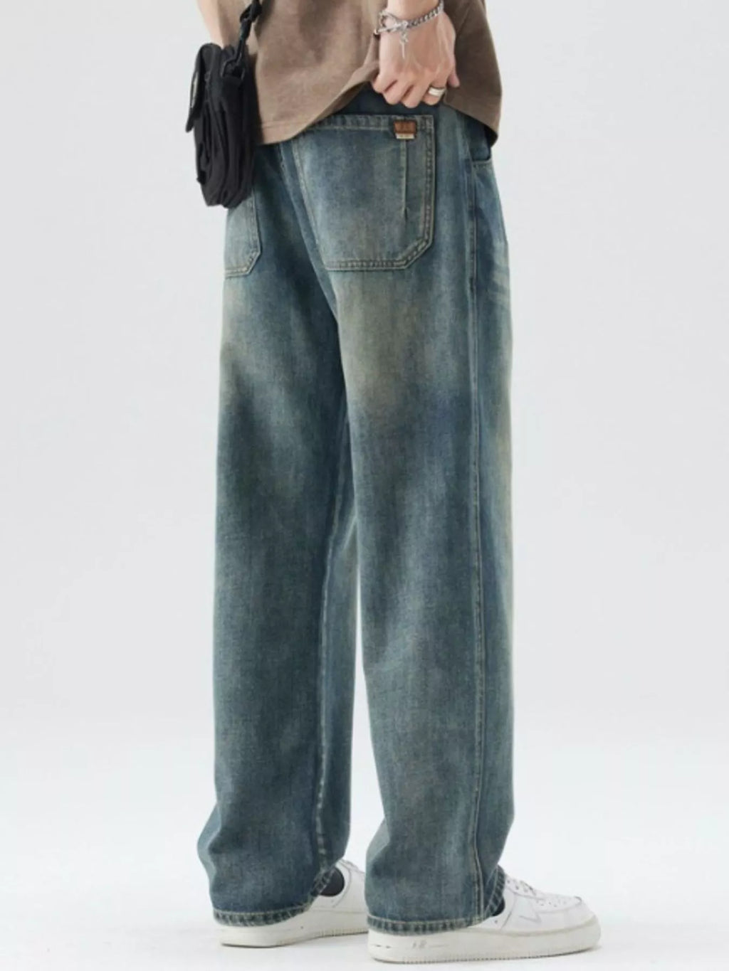 Men's Washed Wide Leg Relaxed Fit Jeans