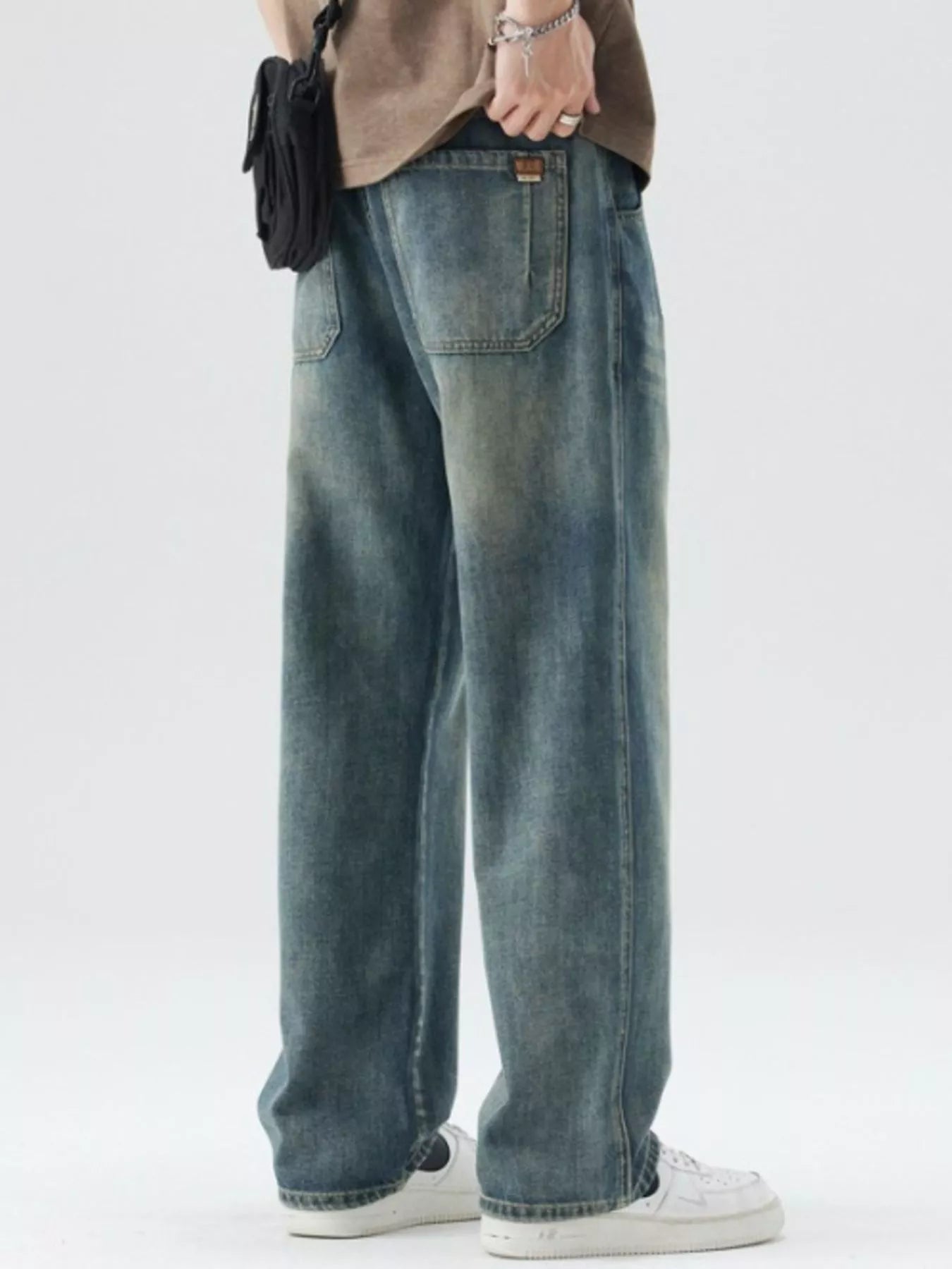 Men's Washed Wide Leg Relaxed Fit Jeans