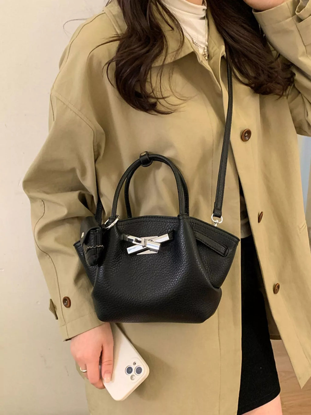 Top Handle Leather Crossbody Bag