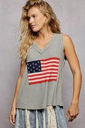 POL V-Neck Ribbed Tank with American Flag Patch and Star Back Patch