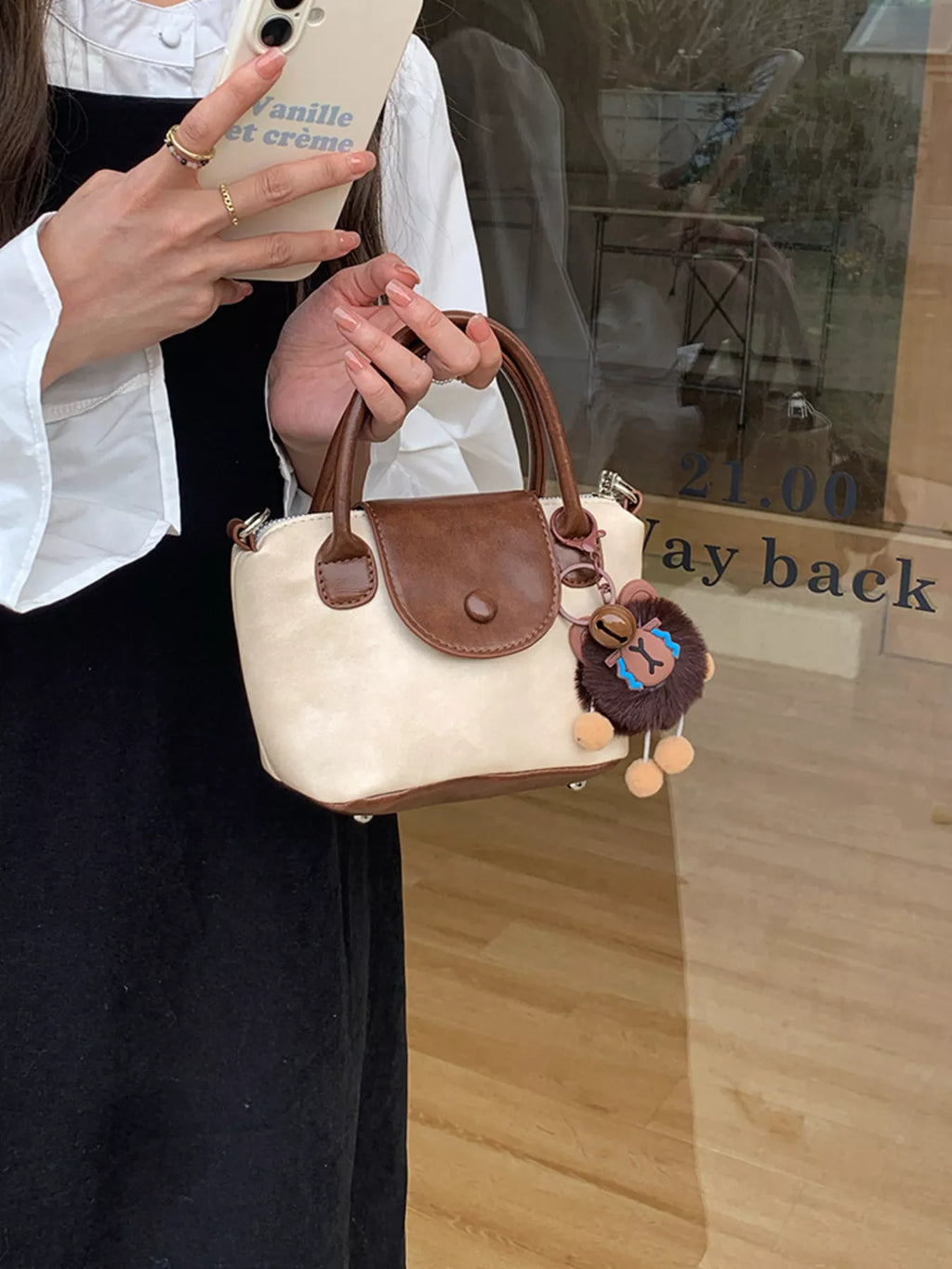 Two-Tone Flap Decor Crossbody Bag with Charm