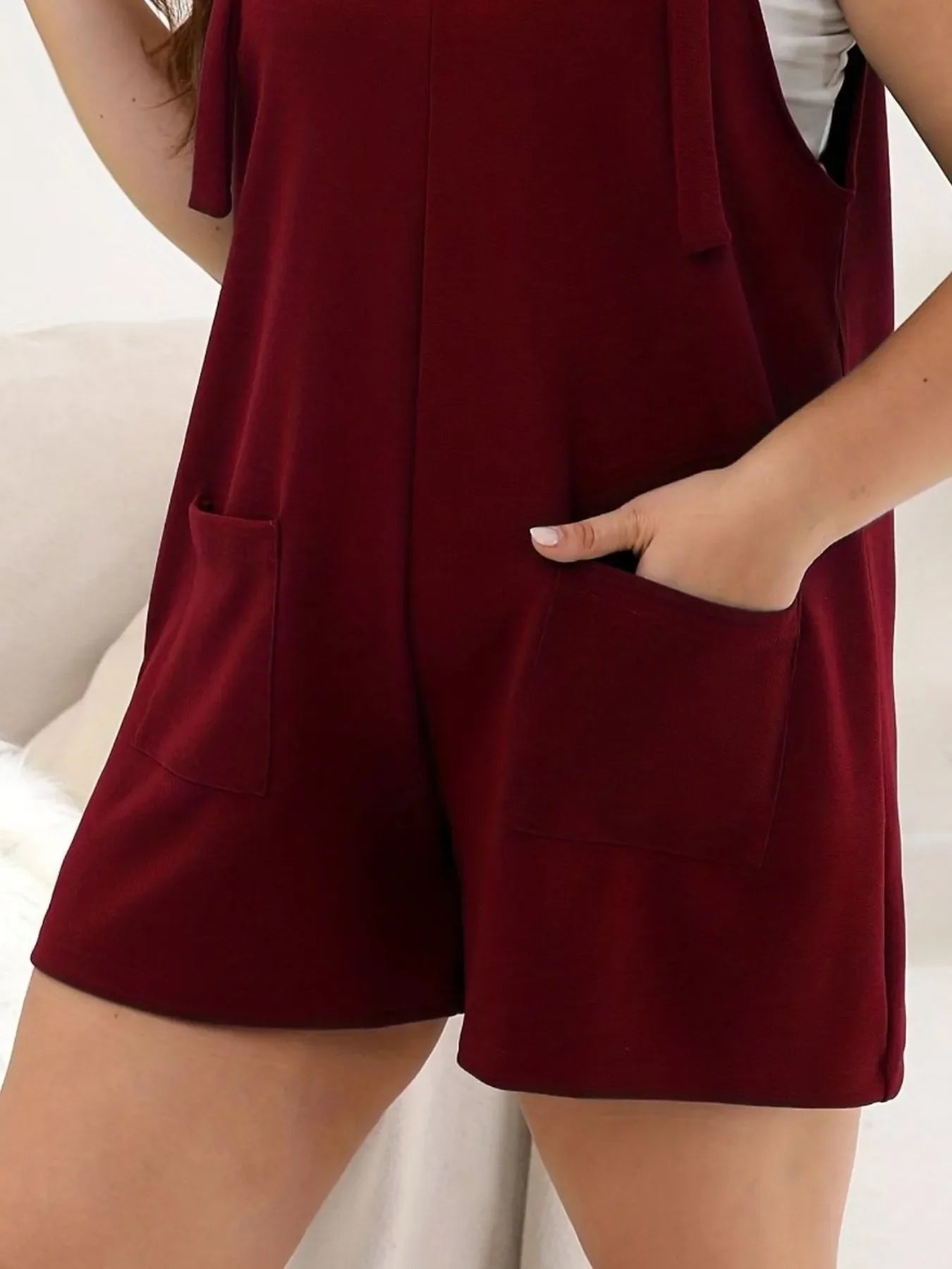 Plus Size Knotted Strap Romper with Pockets