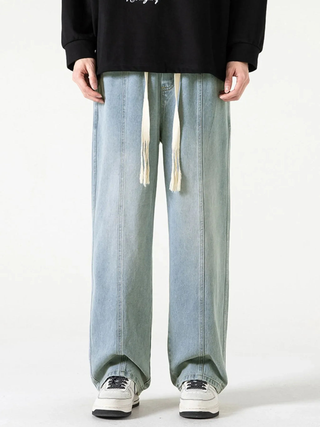 Men's Full Size Drawstring Wide Leg Jeans Plus Size
