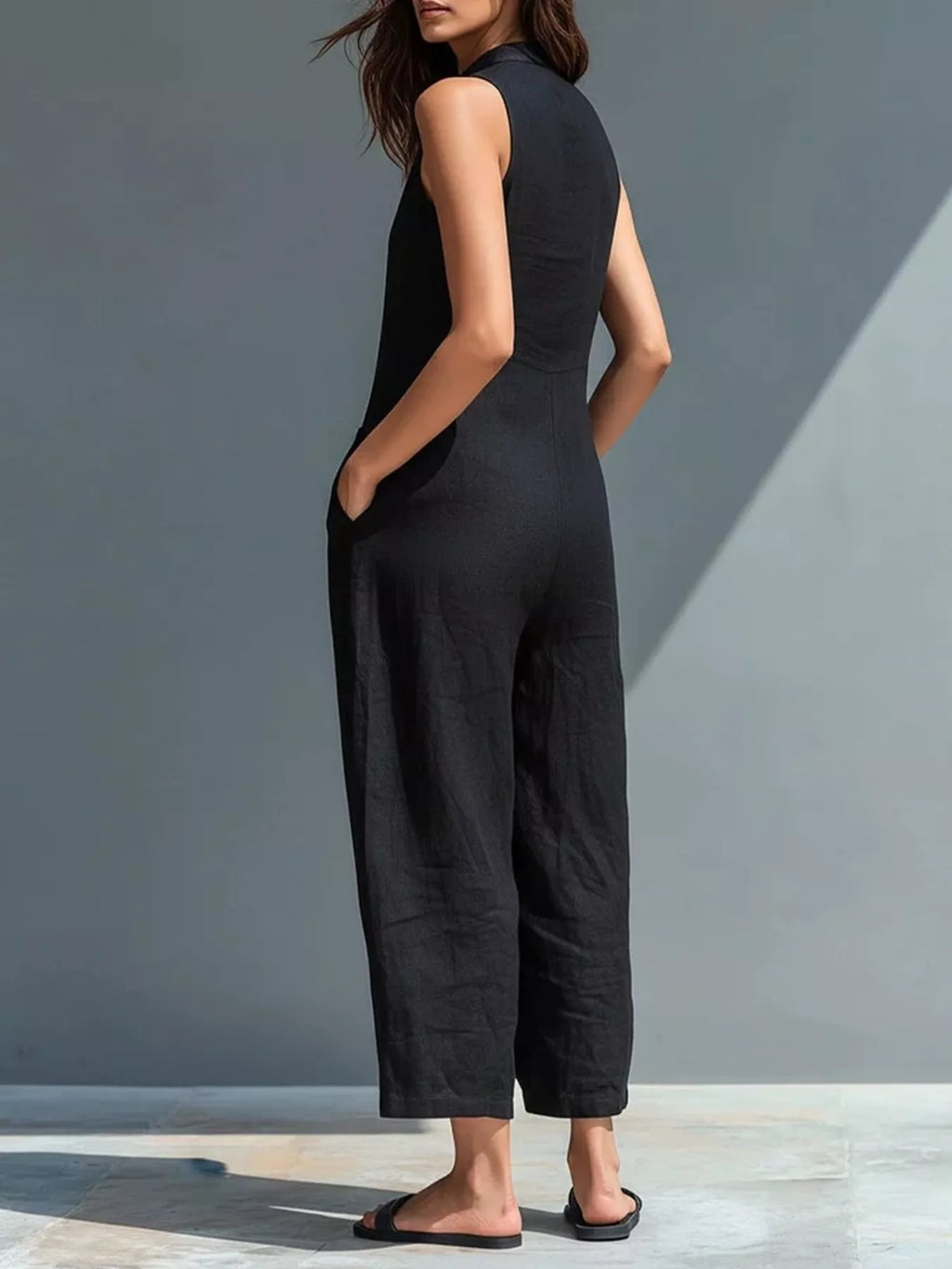 Full Size Button Front Sleeveless Jumpsuit Plus Size