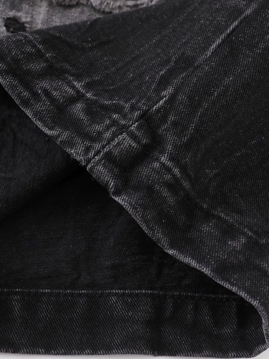 Men's Distressed Denim Shorts with Plaid Patches