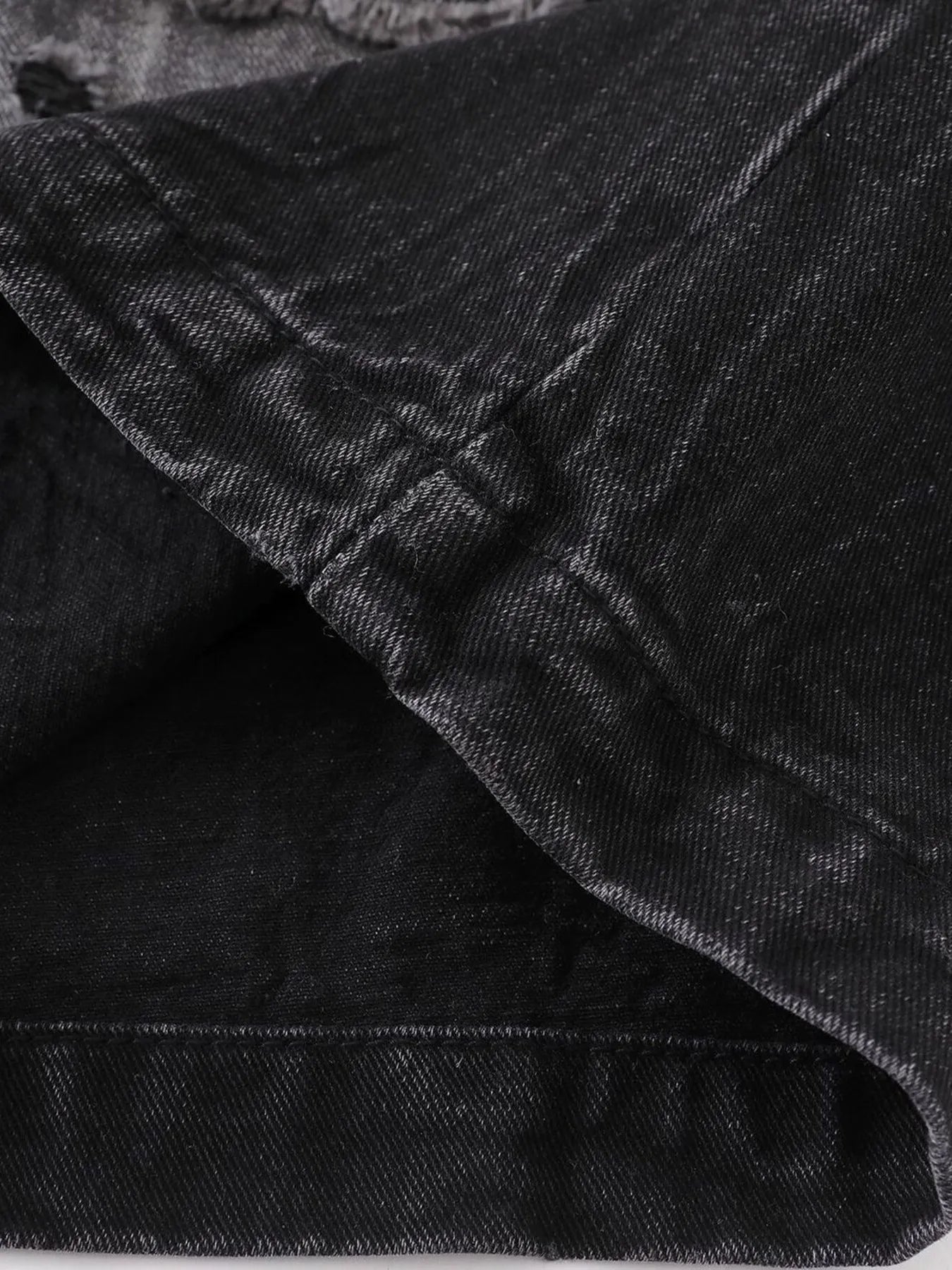 Men's Distressed Denim Shorts with Plaid Patches