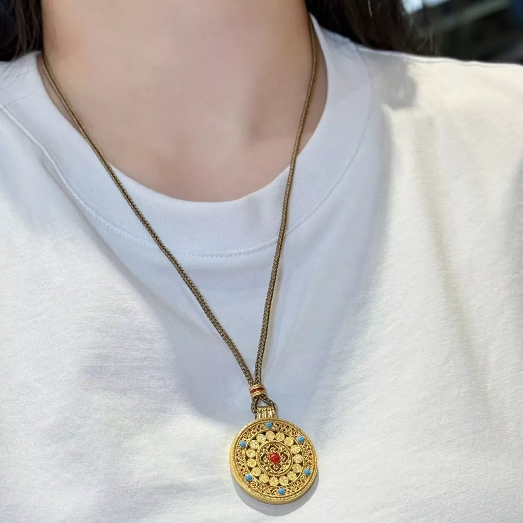 18K Gold-Plated Round Pendant Necklace