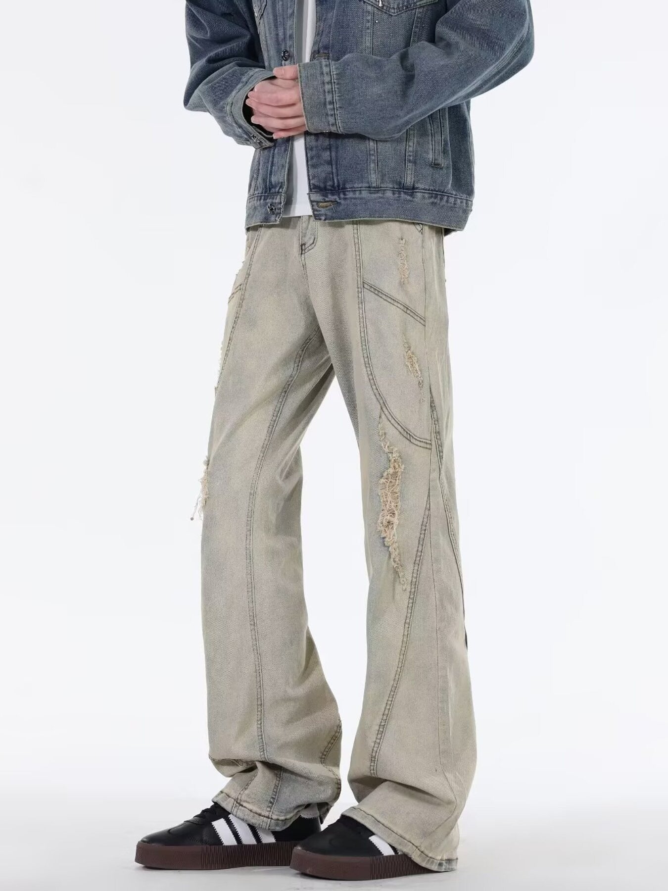 Men's Full Size Ripped Wide Leg Jeans Plus Size