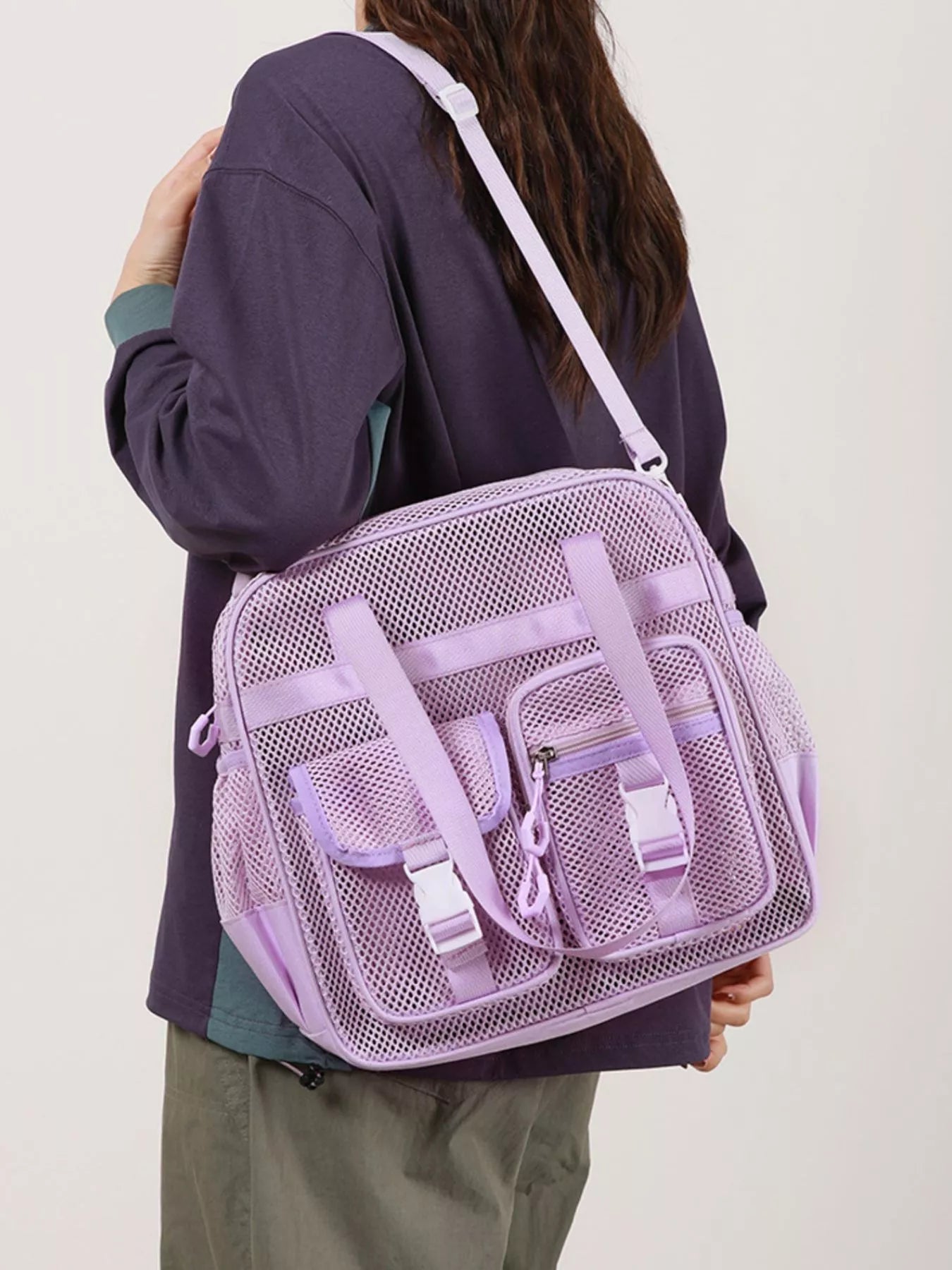 Nylon Crossbody Bag with Buckle Details