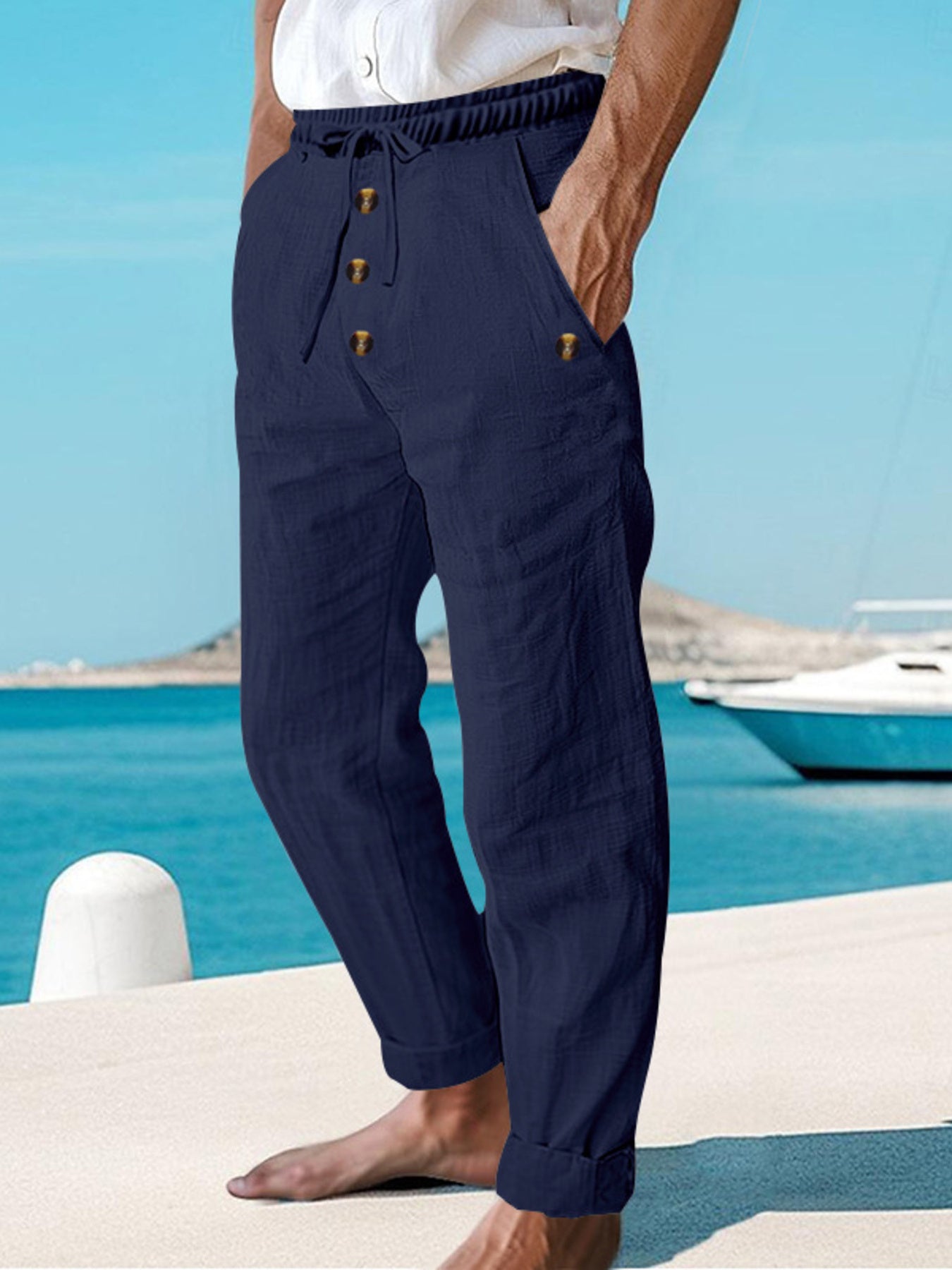 Men's Full Size Button-Fly Drawstring Pants Plus Size