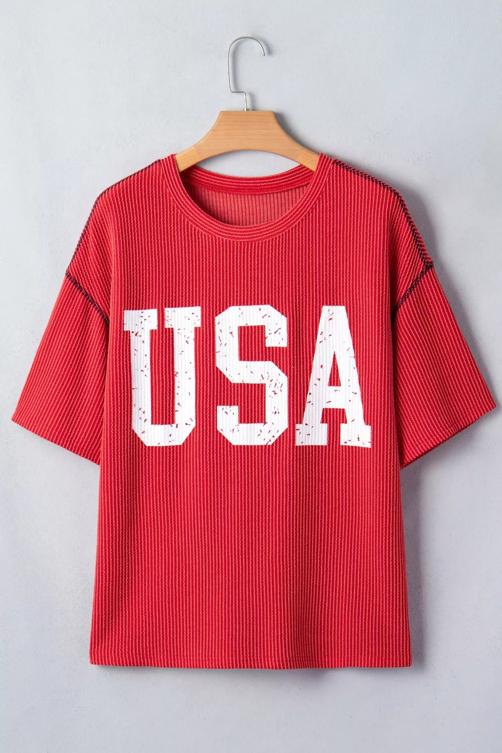 Twisted Rib Vintage USA Letter Printed T Shirt