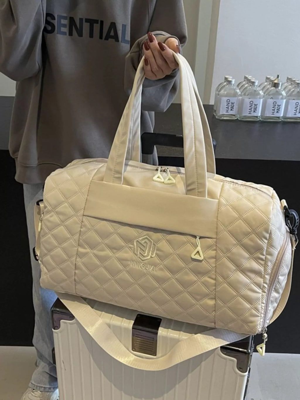 Quilted Duffel Bag with Adjustable Strap