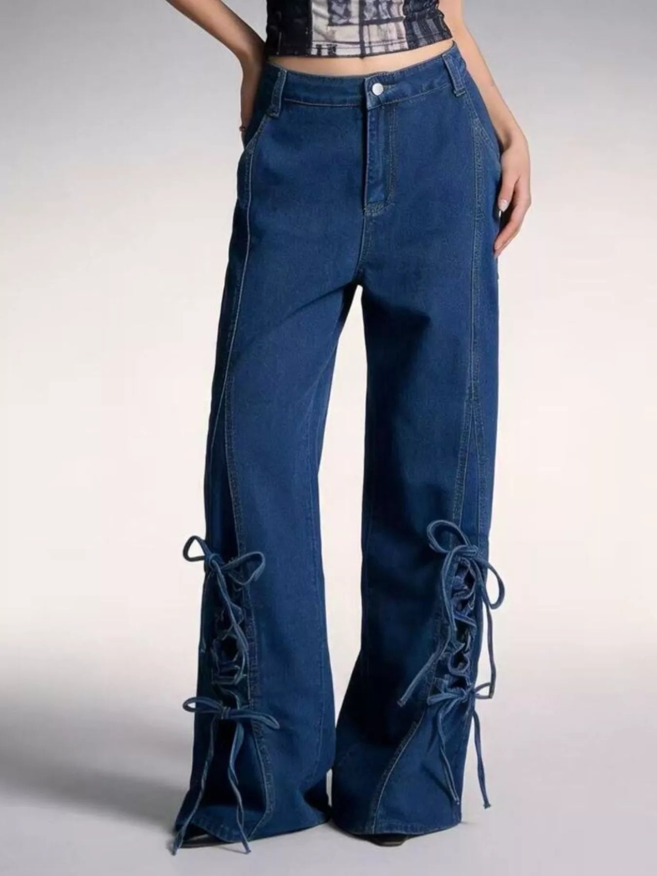 Lace-Up Wide Leg Jeans