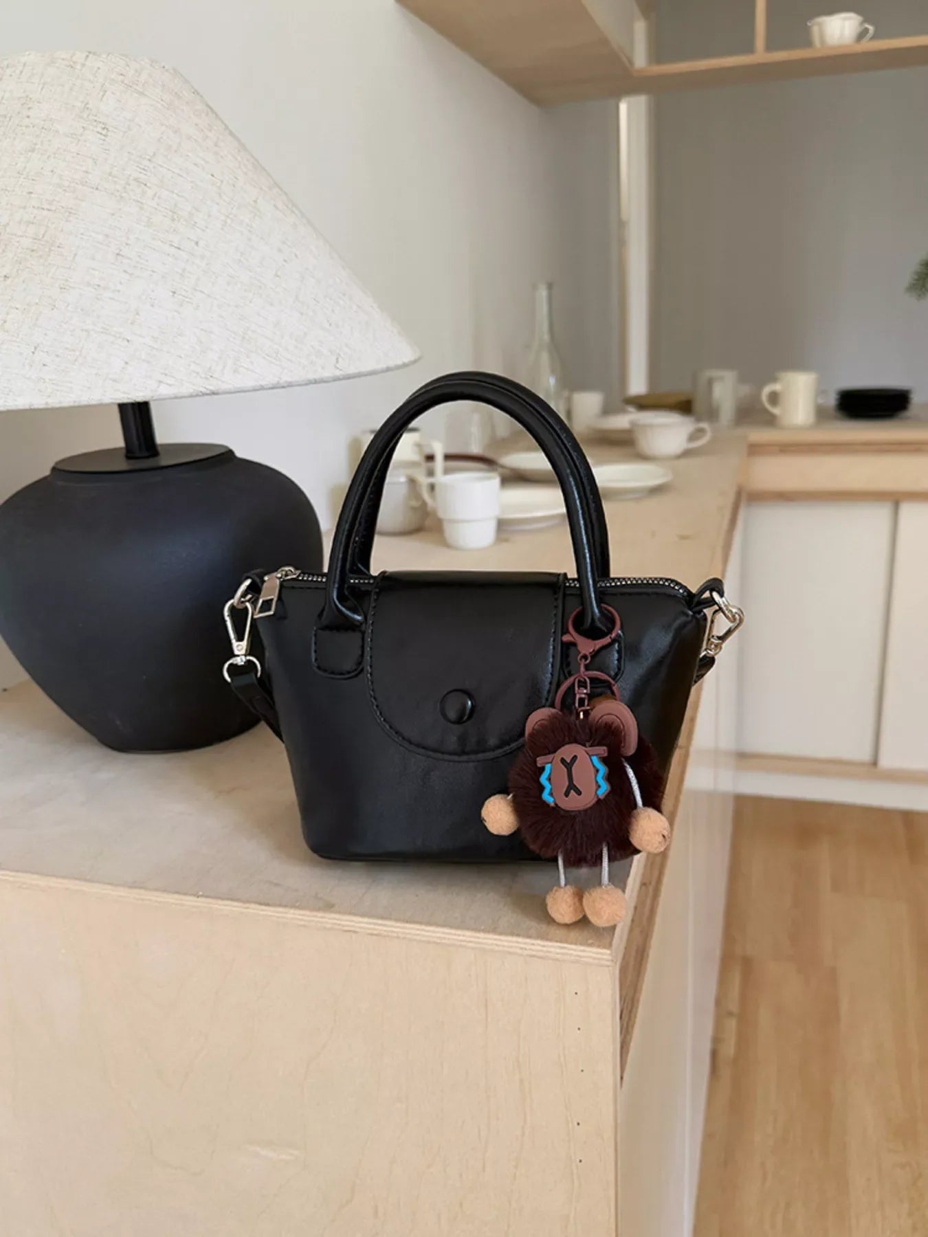 Two-Tone Flap Decor Crossbody Bag with Charm