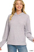 Zenana Brushed Ribbed Hacci Hoodie Pullover
