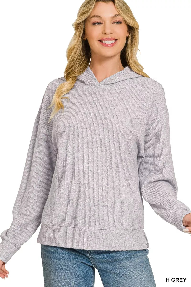 Zenana Brushed Ribbed Hacci Hoodie Pullover