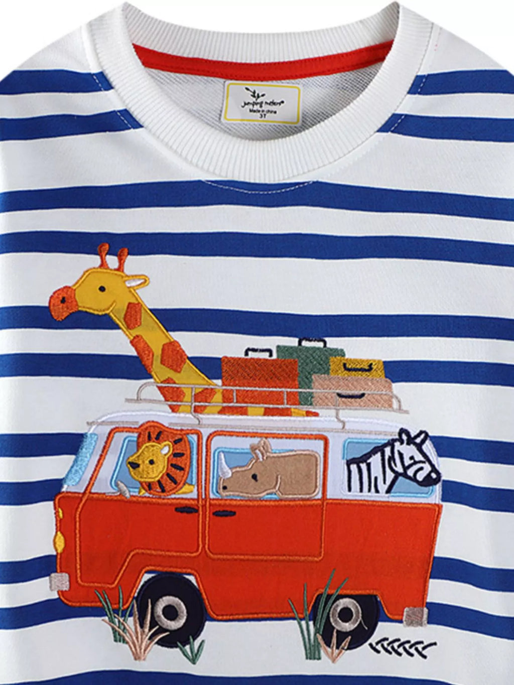 Children's Striped Animal Adventure Embroidered Sweatshirt