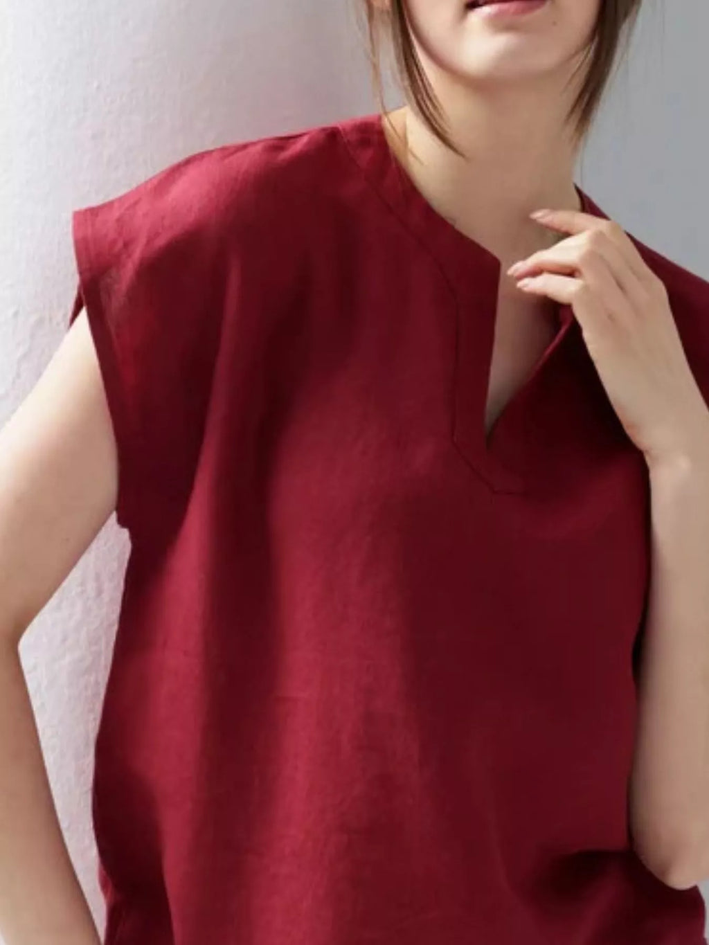 Notched Cap Sleeve Blouse