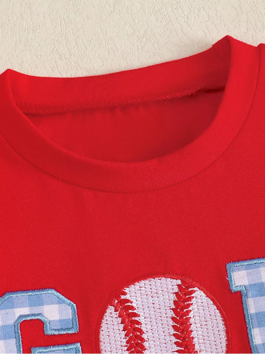 Children's Baseball Embroidered T-shirt and Gingham Shorts Set