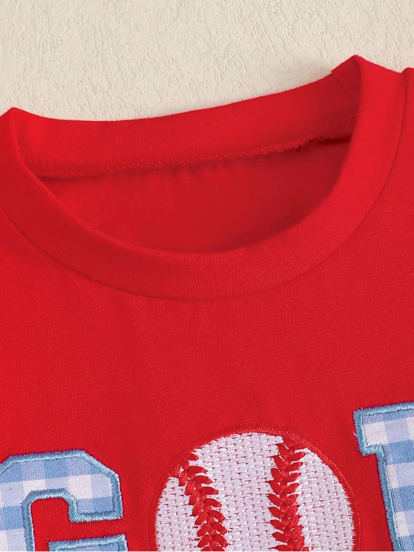 Children's Baseball Embroidered T-shirt and Gingham Shorts Set