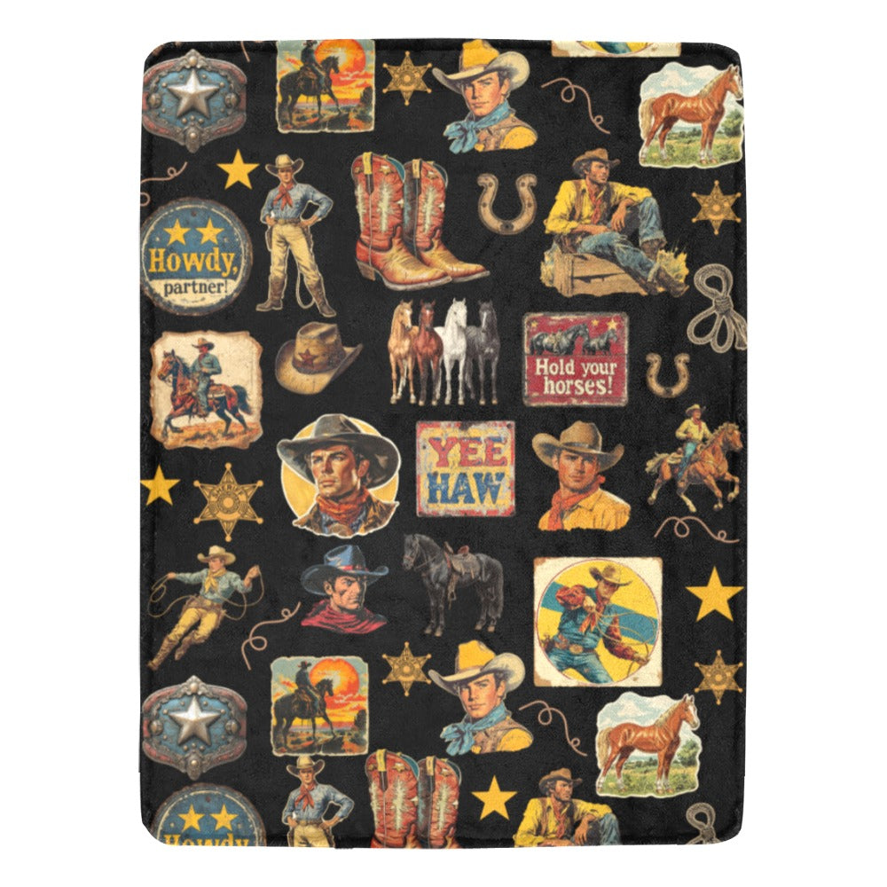Baha Ranch Vintage Cowboy Collage Western Ultra Soft Minky Throw Blanket 60" x 80" Made in America