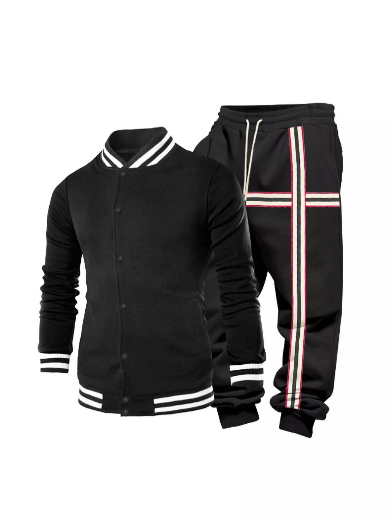 Men's Full Size Striped Long Sleeve Top and Pants Set Plus Size