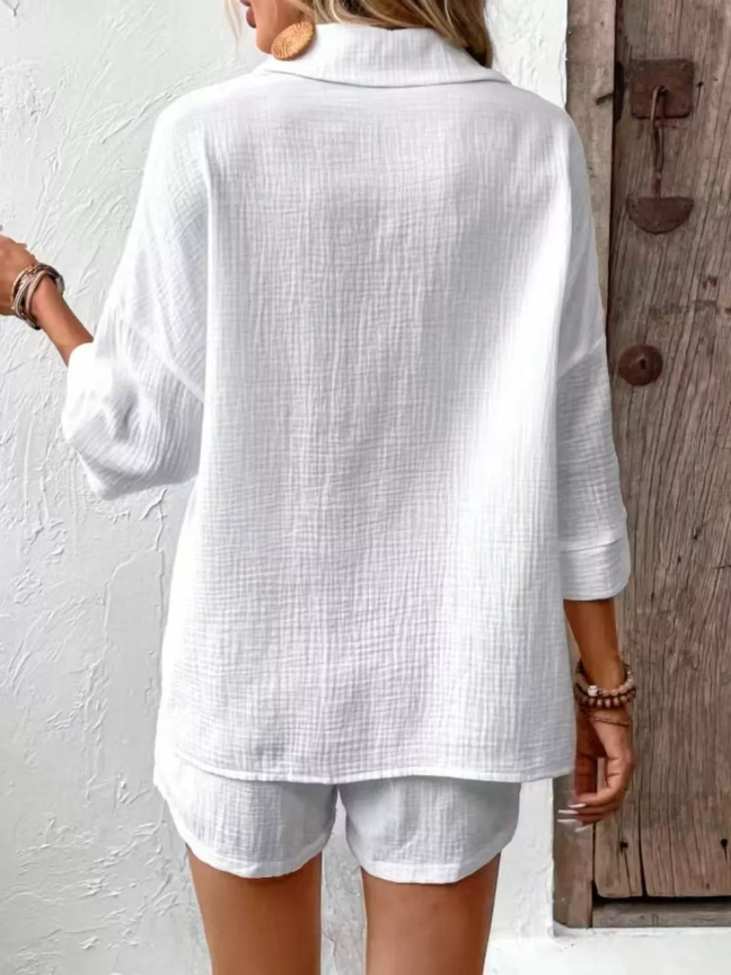 Button Detail Top and Shorts Set
