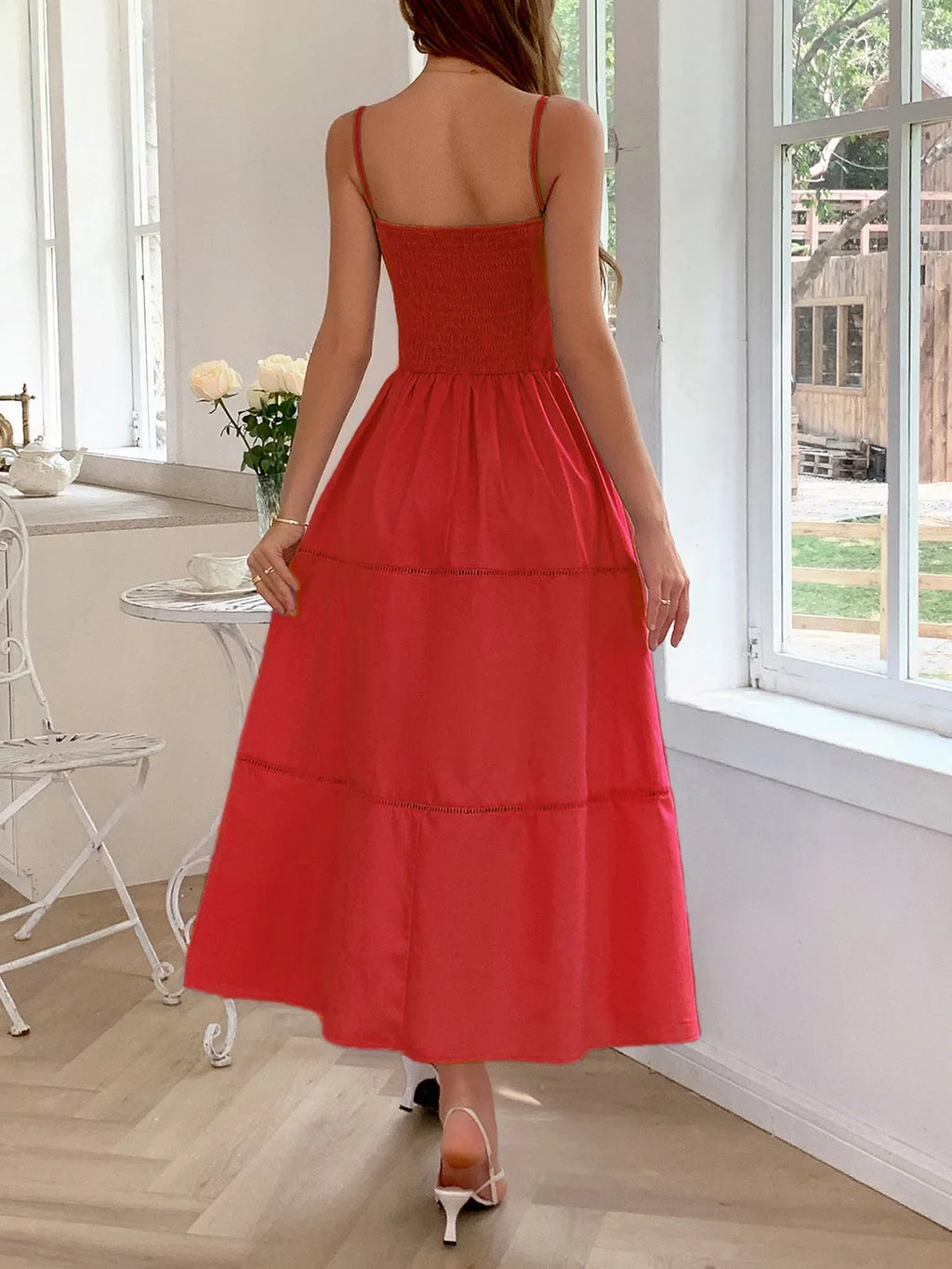 Smocked Back Tie Front Cami Dress