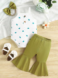 Children's Printed Bodysuit & Flare Leg Pants & Headband 3-Piece Set
