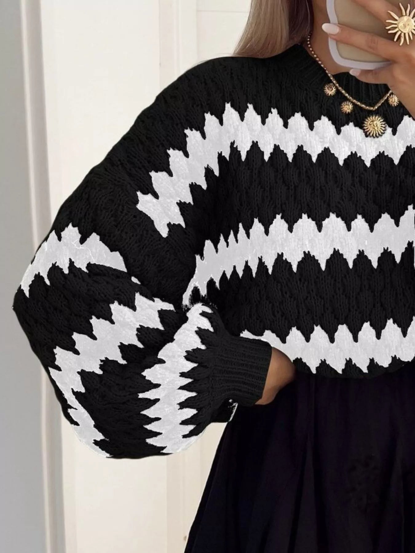 Textured Striped Round Neck Sweater