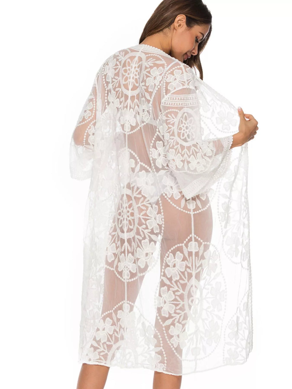 Floral Lace Sheer Kimono Cover-Up