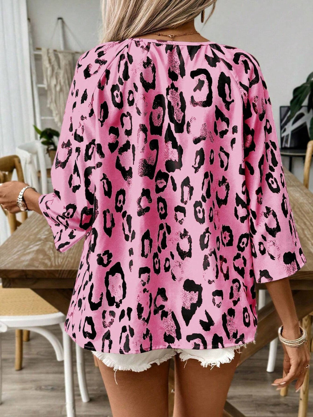 Leopard Print V-Neck Blouse