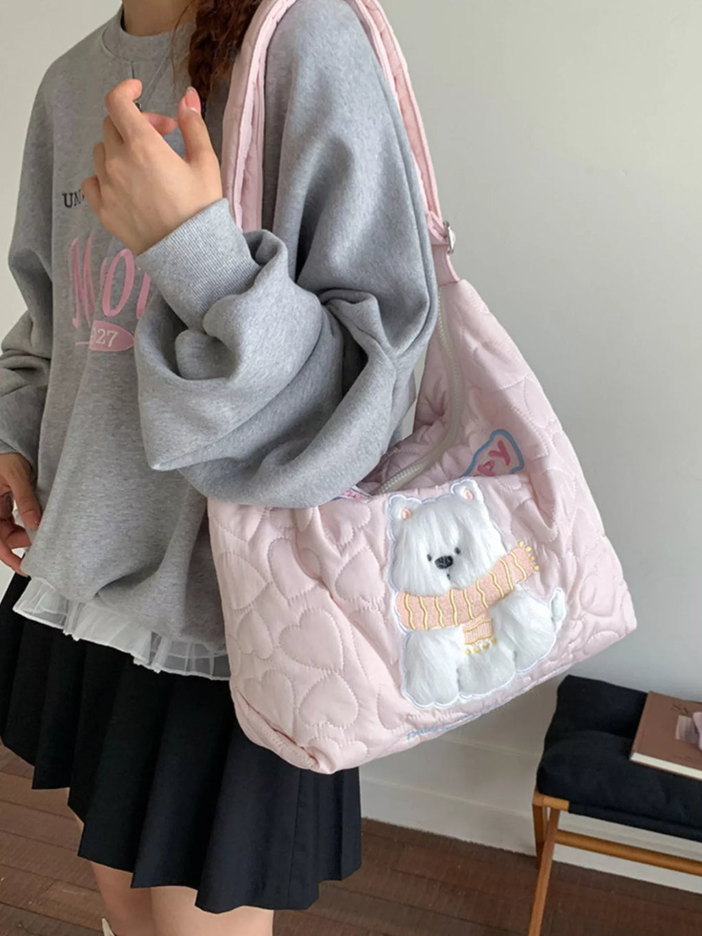 Cute Bear Applique Crossbody Bag