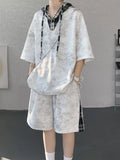 Men's Plus Size Tie-Dye Plaid Patchwork Hoodie and Shorts Set