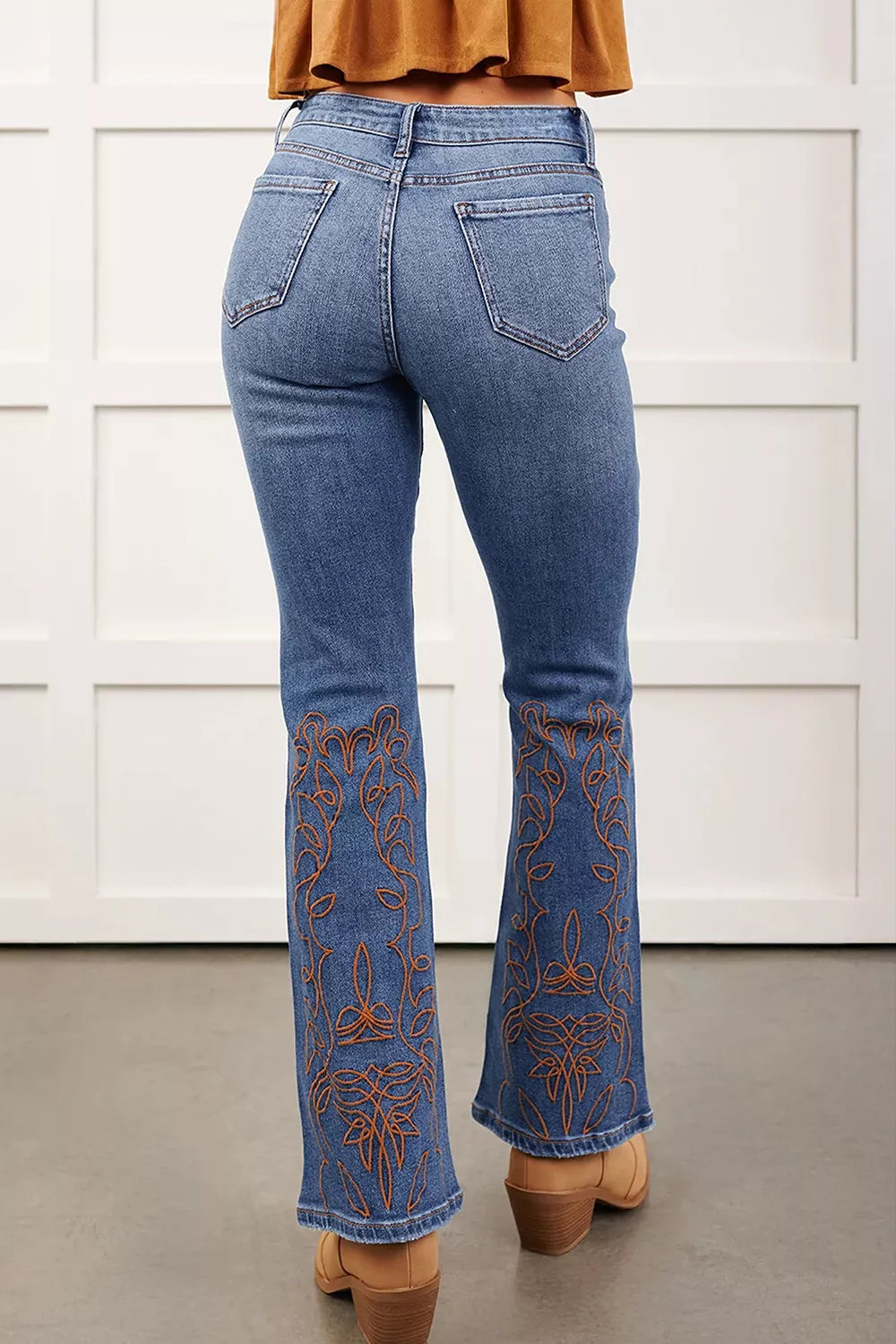 Embroidered Flare Leg Jeans