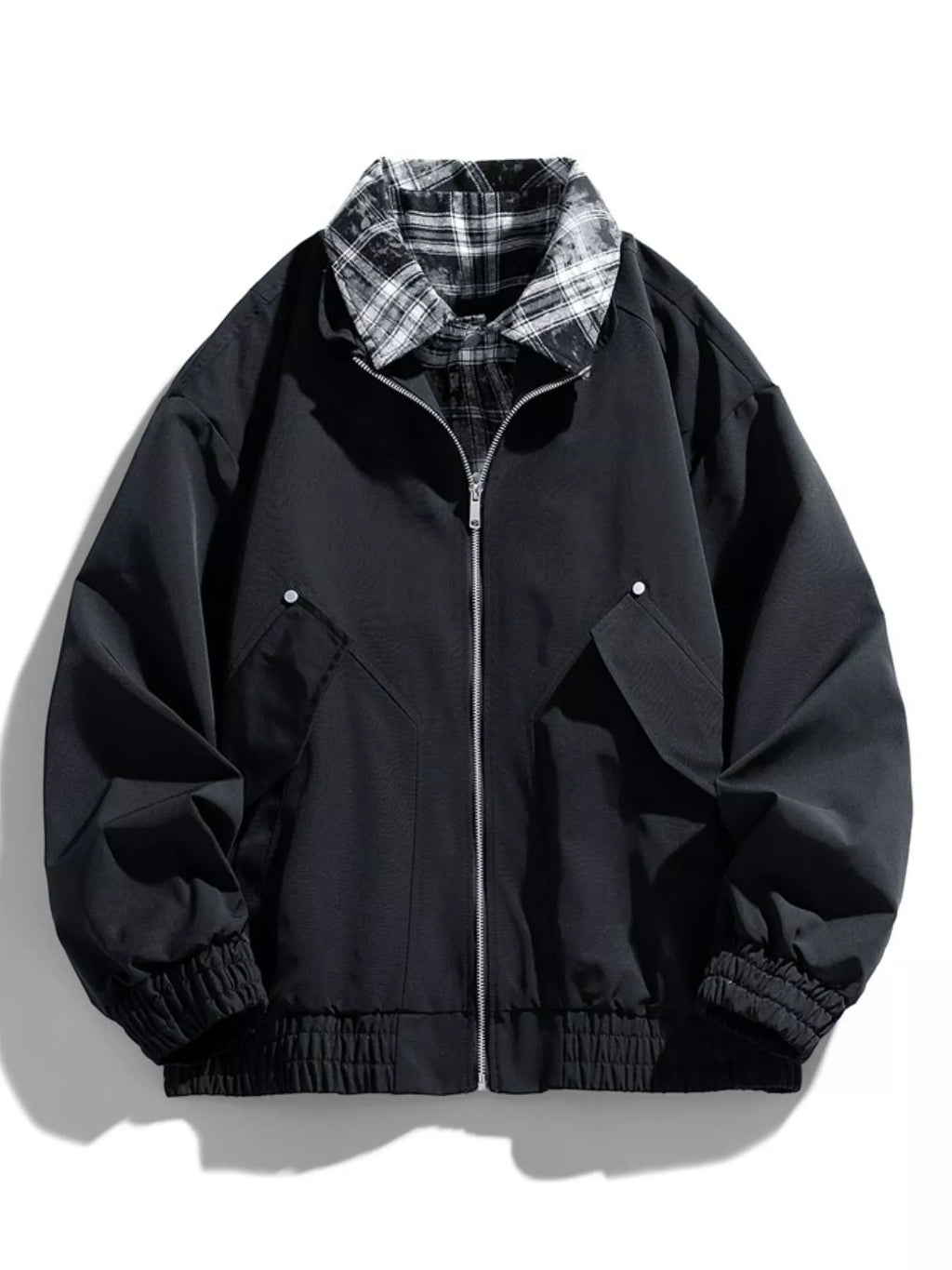 Men's Plus Size Plaid Collar Zip-Up Bomber Jacket