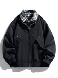 Men's Plus Size Plaid Collar Zip-Up Bomber Jacket