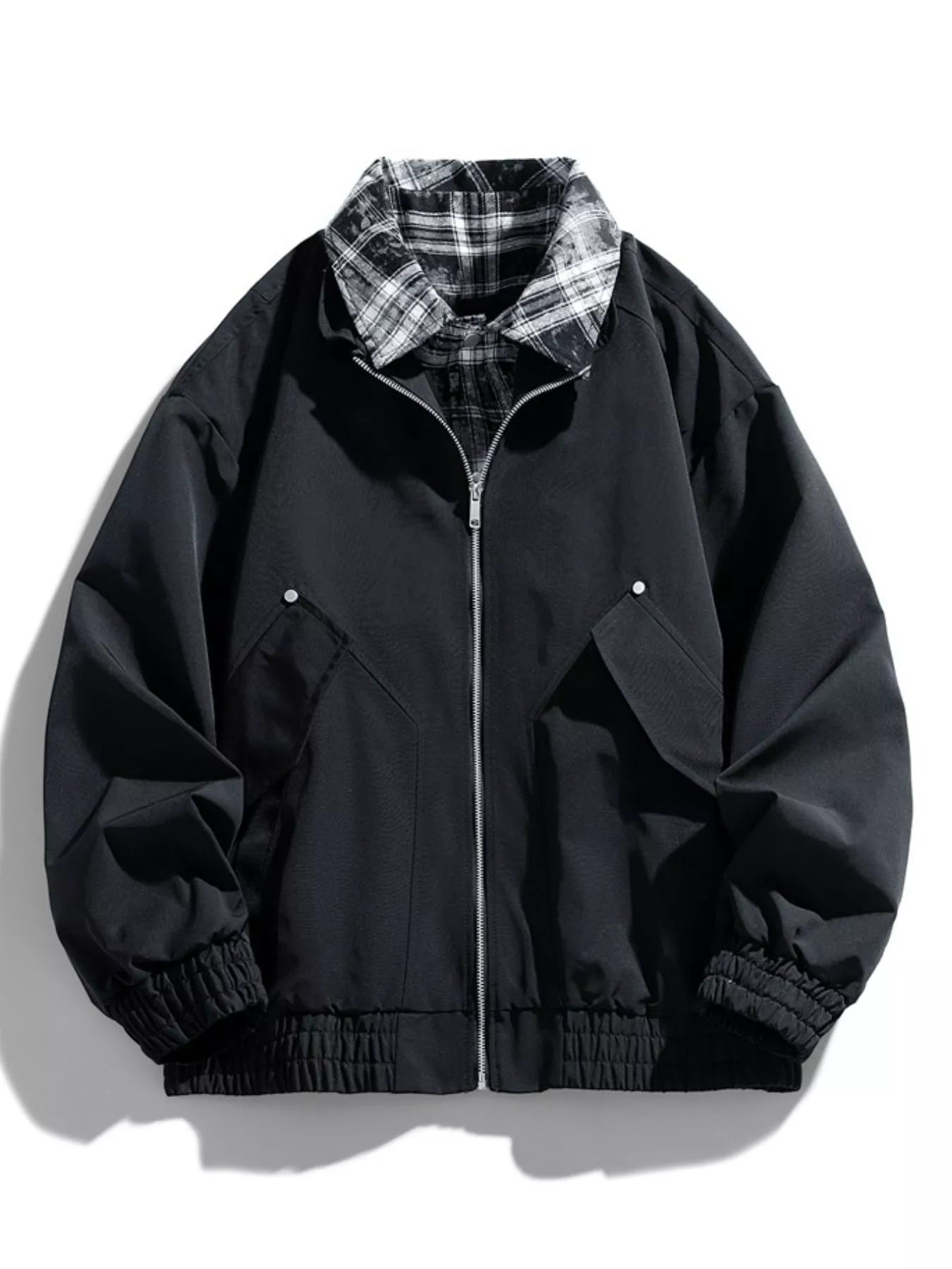 Men's Plus Size Plaid Collar Zip-Up Bomber Jacket