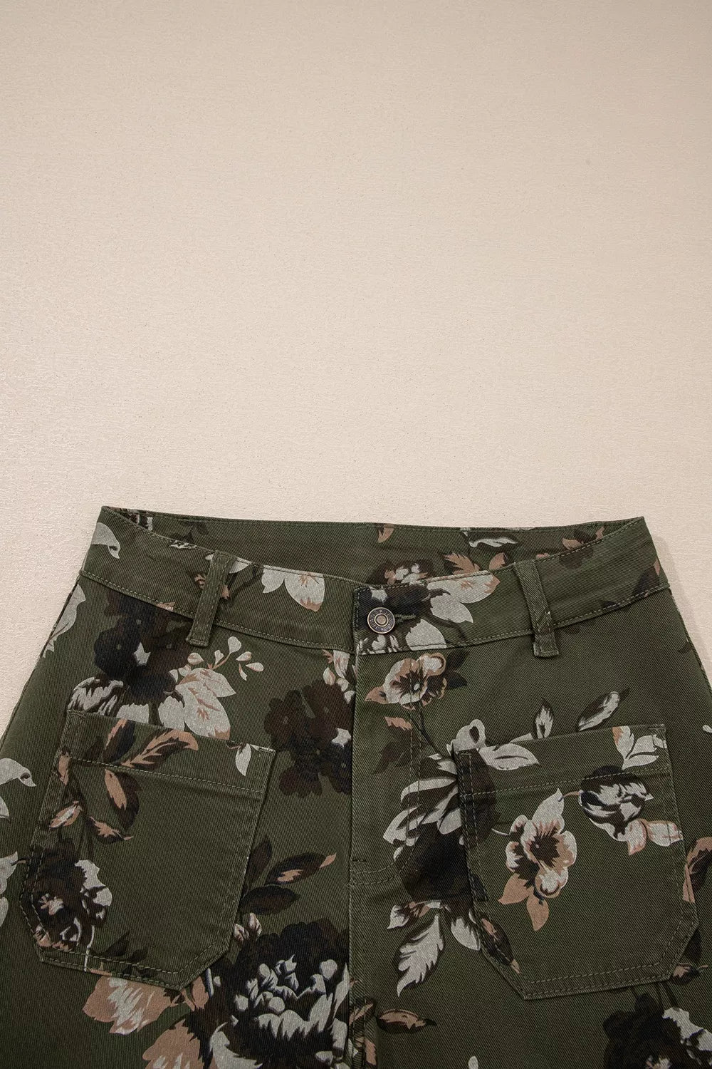 Vintage Style Floral Print High Waist Wide Leg Jeans