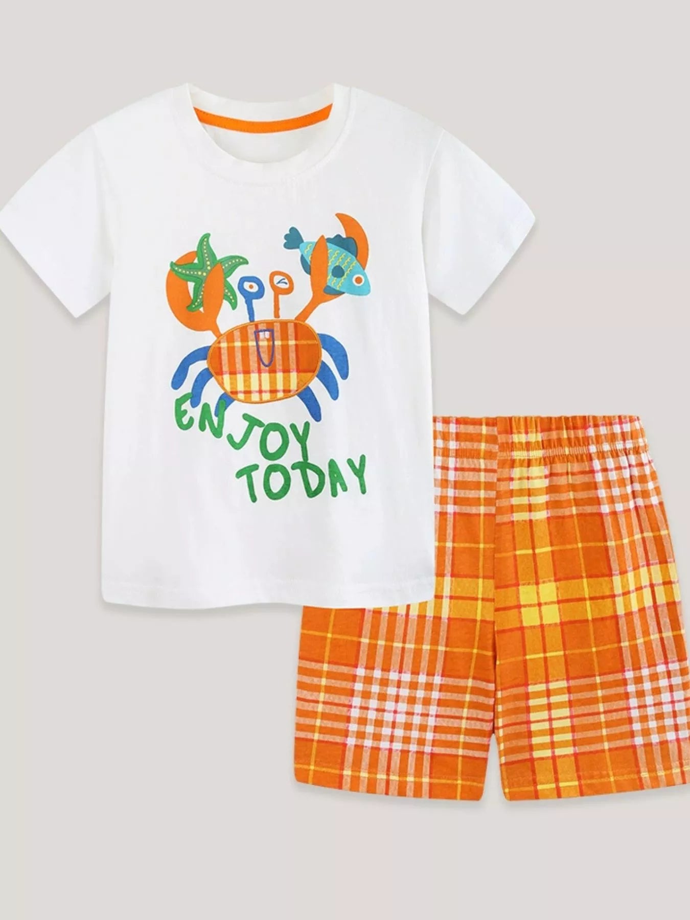 Children's Crab Graphic Tee & Plaid Shorts Set