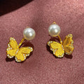 18K Gold-Plated Pearl Butterfly Earrings