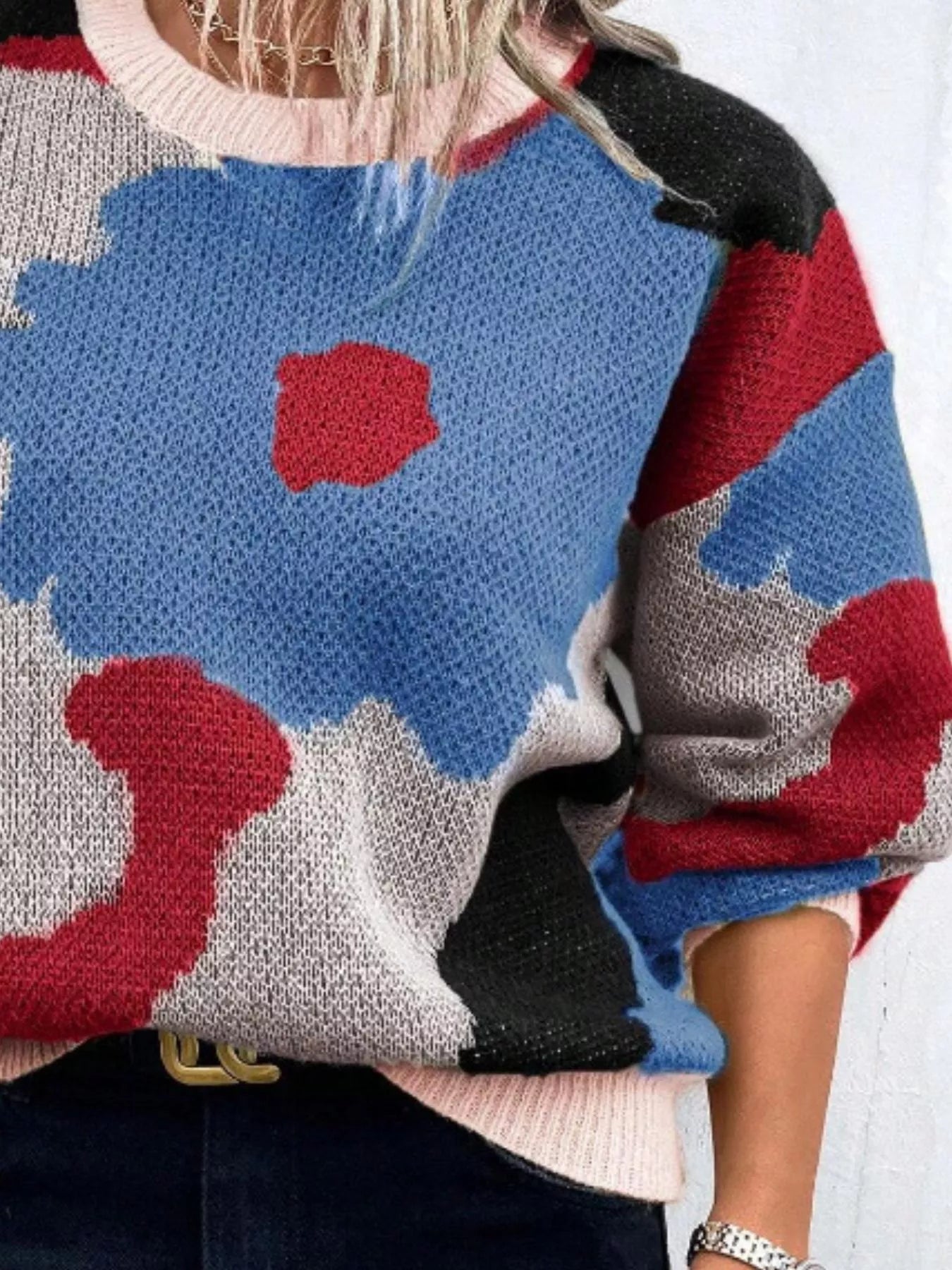 Floral Pattern Round Neck Sweater