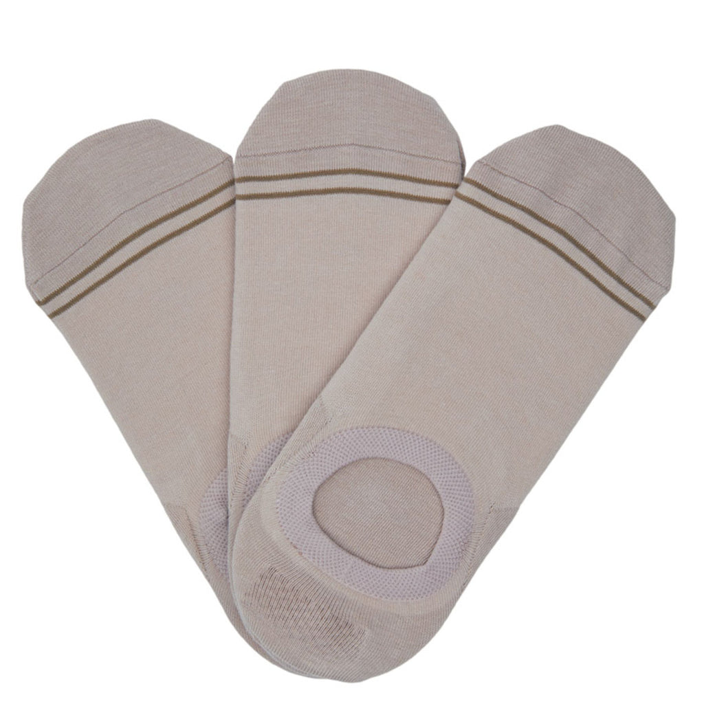 Beige No Show Socks- 3 Pack