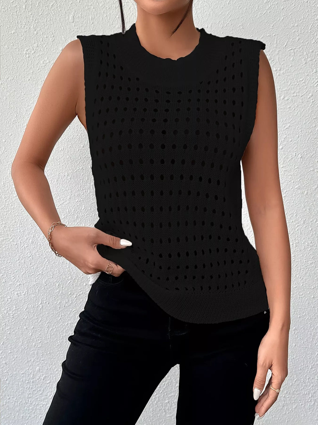 Hollow Out Round Neck Knit Tank