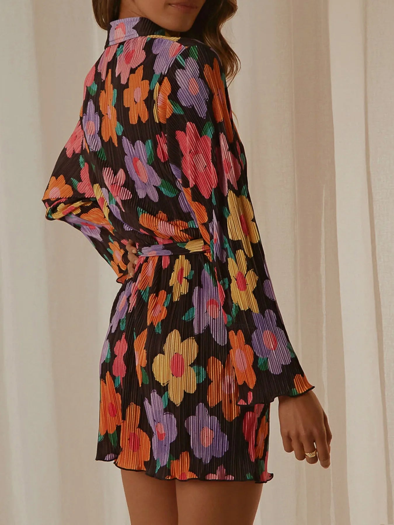 Printed Long Sleeve Mini Dress