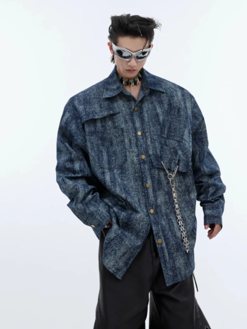 Men's Full Size Oversized Button Up Denim Shirt Plus Size