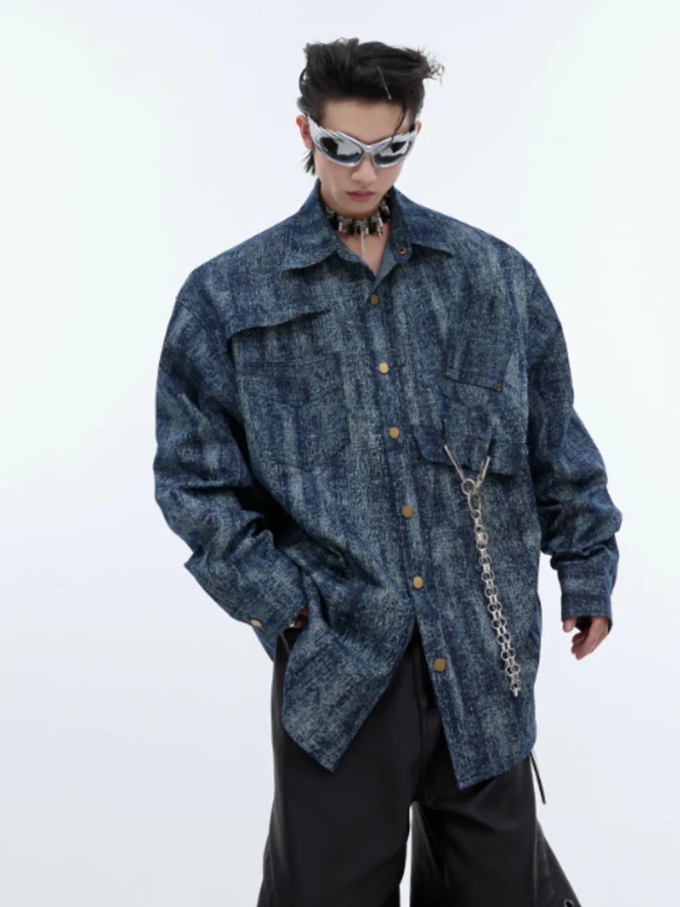 Men's Full Size Oversized Button Up Denim Shirt Plus Size
