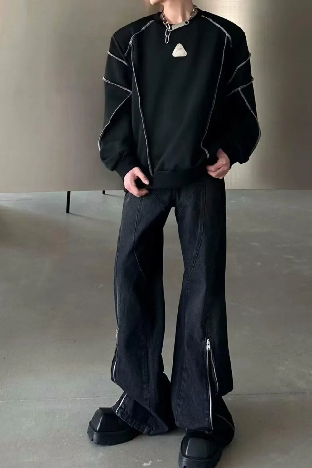 Men's Plus Size Washed Flare Jeans with Zipper Detail